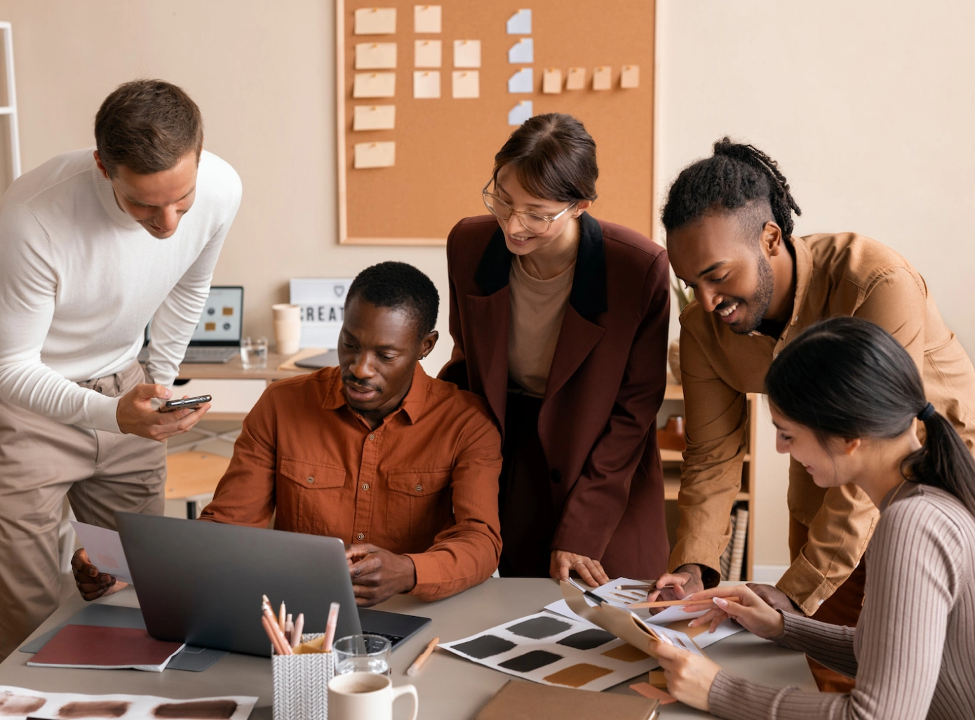 Team of the creative agency working together to solve a branding problem