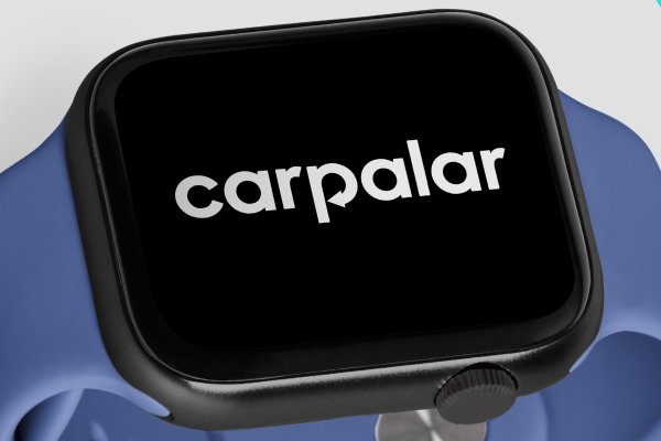 Creative agency branded smartwatch with a black face and blue band, featuring a custom design on a plain white background.