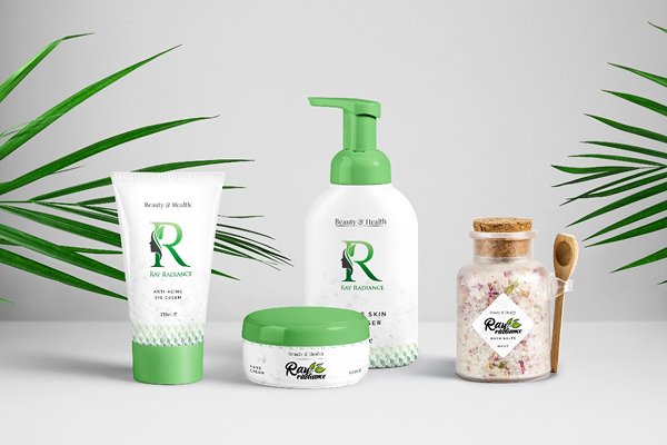 Creative agency project: Ray Radiance brand identity featuring premium skincare products