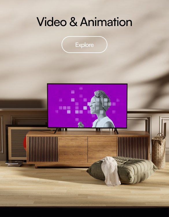 A television screen showing a custom motion graphics animation, representing our video and animation services.