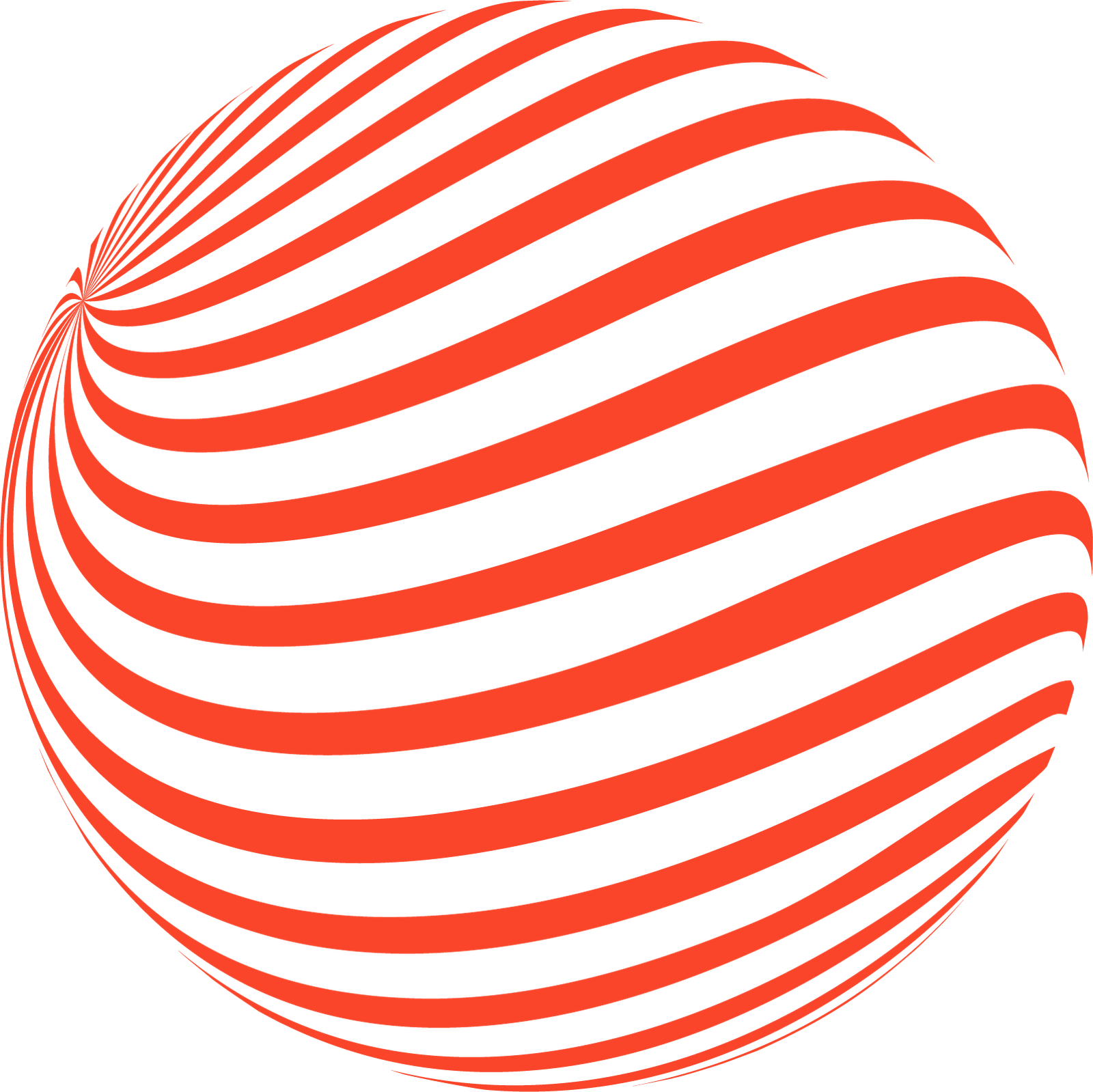 An abstract red and white striped sphere representing global creativity and awesome ideas.