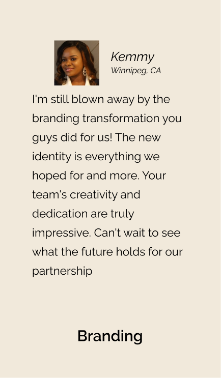Testimonial from Kemmy for branding: "I'm still blown away by the branding transformation you guys did for us! The new identity is everything we hoped for and more. Your team's creativity and dedication are truly impressive. Can't wait to see what the future holds for our partnership."