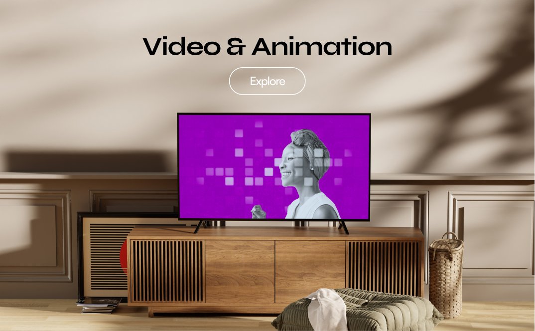 A television screen showing a custom motion graphics animation, representing our video and animation services.